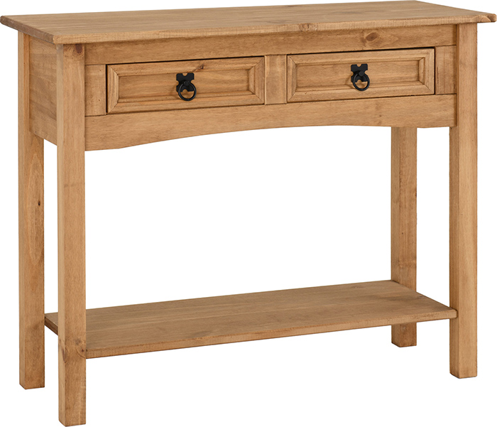 Corona 2 Drawer Console Table With Shelf In Distressed Pine